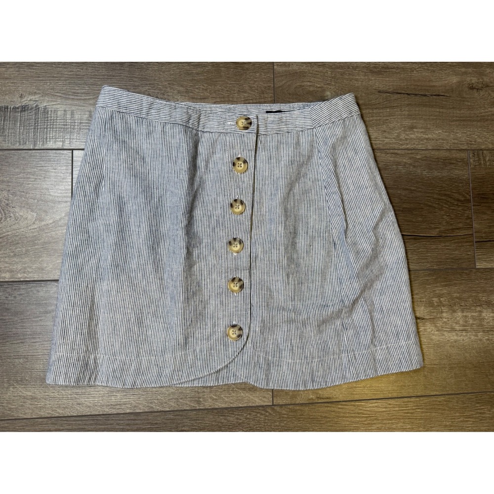 Abercrombie & Fitch Blue White Striped Linen Blend Button Front Mini Skirt M